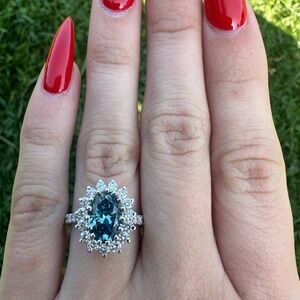 3.0 CTW blue lab grown diamond oval engagement ring with halo